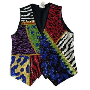 Vintage Fashion Fantasy Sequin Vest Unisex‎ M Animal Print Rave Festival Glam